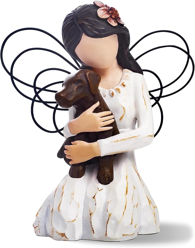 Loss of Dog Sympathy Gift, Dog Memorial Gifts, Angel Figurine, Remembrance Keepsake, Pet Sympathy Gift(Brown)