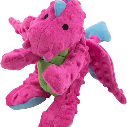 goDog Dragons Squeaky Plush Dog Toy with Chew Guard Technology, Durable Fabric & Squeaker for Active Play, Pink, Large