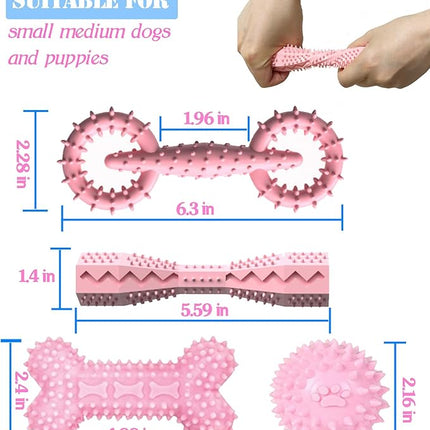 4 Pack Puppy Toys for 2-8 Months Pets Dog Chew Toy for Small Puppies Teething Toys for Cleaning Teeth Cute Pink Small Dog Toys Soft Durable Interactive Chew Toy Puppy Supplies Starter Kit (Pink)
