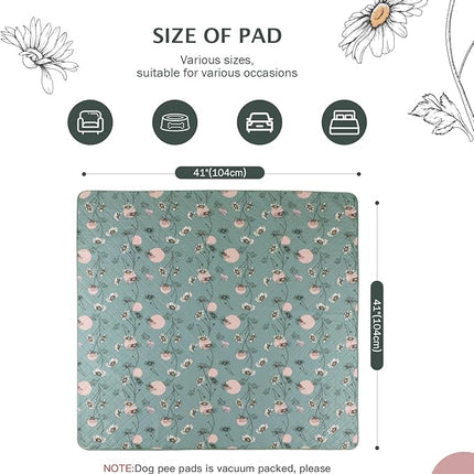 IEUUMLER Washable Pee Pads for Dogs, 2 Pack Non-Slip & Waterproof Pack Whelping Pad, Reusable Washable Puppy Potty Training Pad with Fast Absorbent for Playpen EU007 (Green Daisy, 41"X41"-2pcs)