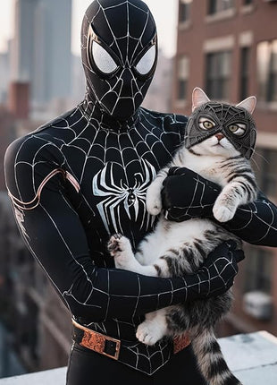 Cat Bat Mask Halloween Costumes Accessories for Cats, Cat Bat Cosplay Apparel (Medium, Black Spider)