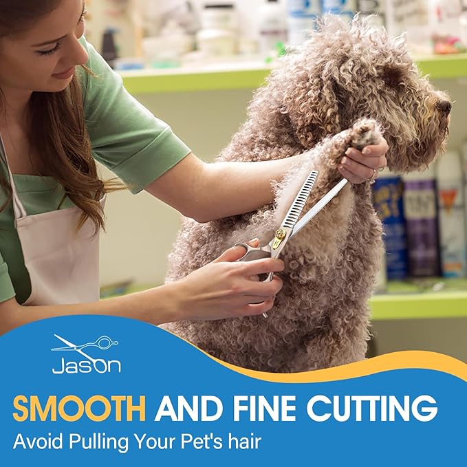 JASON Professional Dog Grooming Scissors - 7 Inch Chunker Shear Japanese 440C Stainless Steel Diamond Screw with 21 Fishbone Teeth Dog Thinning Scissors