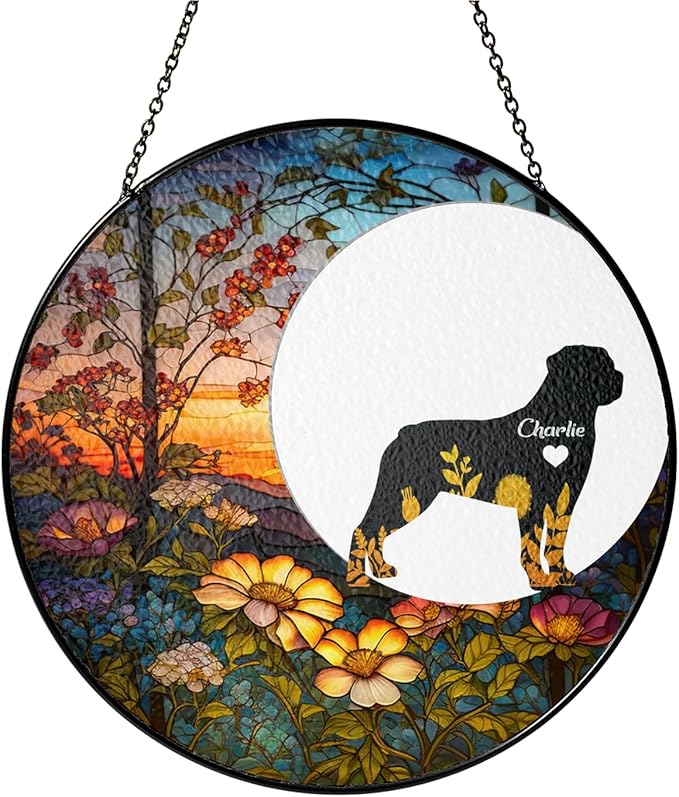 Personalized Rottweiler Dog Memorial Suncatcher, Custom with Name, Breed, Date - Steel, Glass - Pet Memorial Occasion