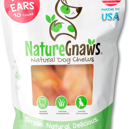 Nature Gnaws USA Pig Ears for Dogs (10 Count) - Thick Long Lasting for Aggressive Chewers and Large Dogs - Premium Natural Pork Dog Chew Bones - Rawhide Free