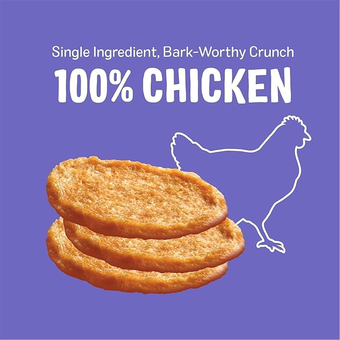 Three Dog Bakery Bark’N Crunch! Chicken Chips, Small 4oz, Crunchy Dog Treats, Single Ingredient, High Protein Snacks, Chicken Treats, Low Calorie Healthy Training Treat, Made in The USA
