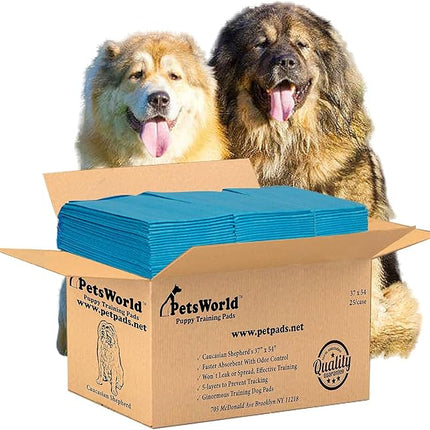PETSWORLD Enormous Dog Training & Potty Pads, 37x54 inch - Tear Resistant with Strong Leak-Proof Backing, Optional Adhesive Tape, 25 Count