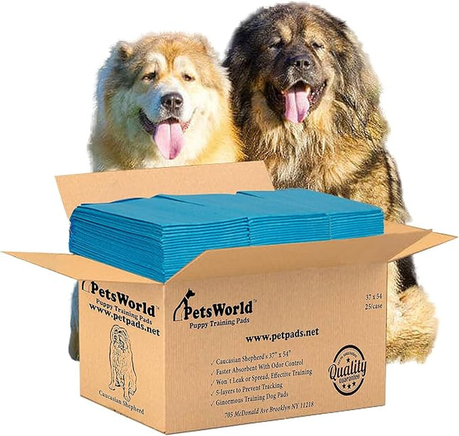 PETSWORLD Enormous Dog Training & Potty Pads, 37x54 inch - Tear Resistant with Strong Leak-Proof Backing, Optional Adhesive Tape, 25 Count