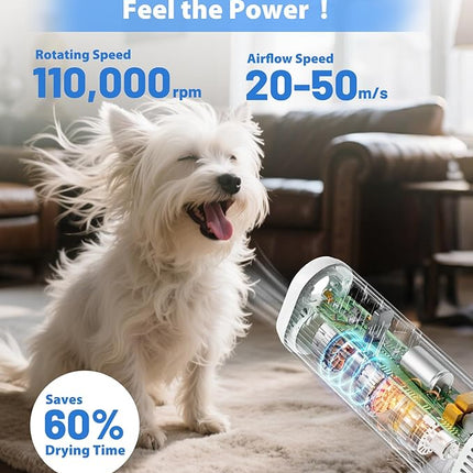 Hands-Free Dog Hair Dryer – Low Noise Pet Grooming Blower for Small & Medium Dogs Cats, Fast Drying, Adjustable Heat & Speed, Portable (Gray)