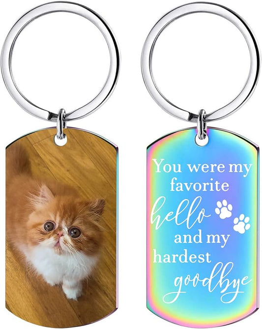 Funnylife Personalized Pet Memorial Keychain for Cats Stainless Steel Custom Pet Photo Memory Keepsake Loss of Cat Sympathy Gifts Cat Pass Away Gifts