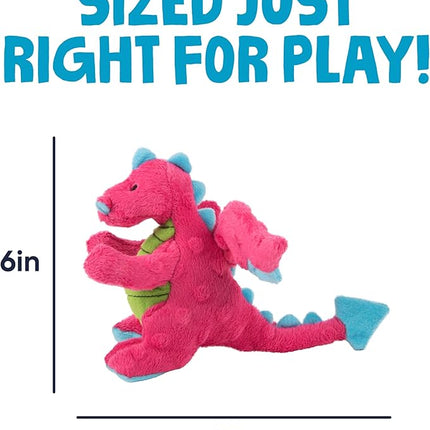 goDog Dragons Squeaky Plush Dog Toy with Chew Guard Technology, Durable Fabric & Squeaker for Active Play, Pink, Small