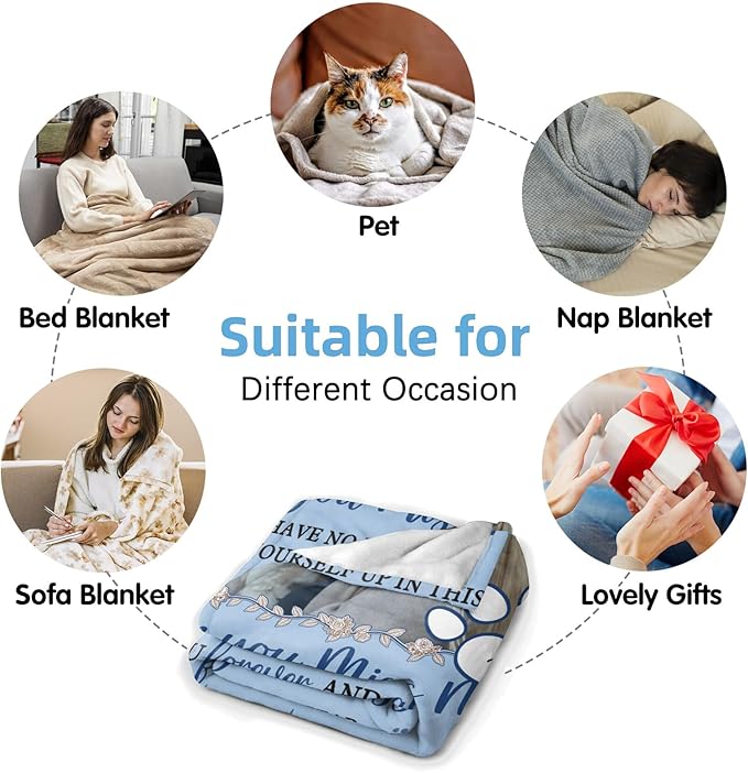 Custom Pet Memorial Blanket with Photo,Personalized Dog/Cat Loss Sympathy Gift,Pet Loss Bereavement Remembrance Gifts,Flannel Throw Blanket with Pictures (Blue)