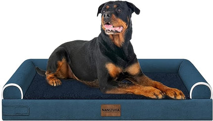 Large Dog Bed Orthopedic Washable: Beds Bolster XL Bed Large Big Dogs Memory Foam Couch Sofa Waterproof with Removable Cover - Navy Blue