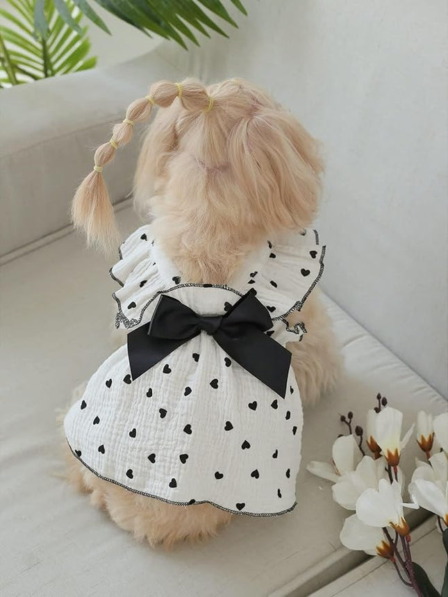 QWINEE 2 Piece Cute Heart Pattern Dog Dress Ruffle Trim Princess Dress Cat Vest Dress Lace Trim Summer Dress Pet Clothes for Small Medium Cats Dogs Kitten Puppy Multicolor A Medium