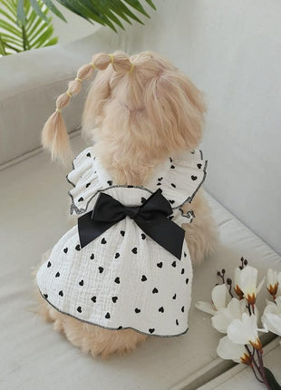 QWINEE 2 Piece Cute Heart Pattern Dog Dress Ruffle Trim Princess Dress Cat Vest Dress Lace Trim Summer Dress Pet Clothes for Small Medium Cats Dogs Kitten Puppy Multicolor A X-Large