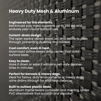 K9 Ballistics Chew Proof Elevated Outdoor Cooling Cot Bed for XX Large Dogs - Virtually Indestructible, Preassembled, Withstands Aggressive Chewers - XXL, Black Mesh