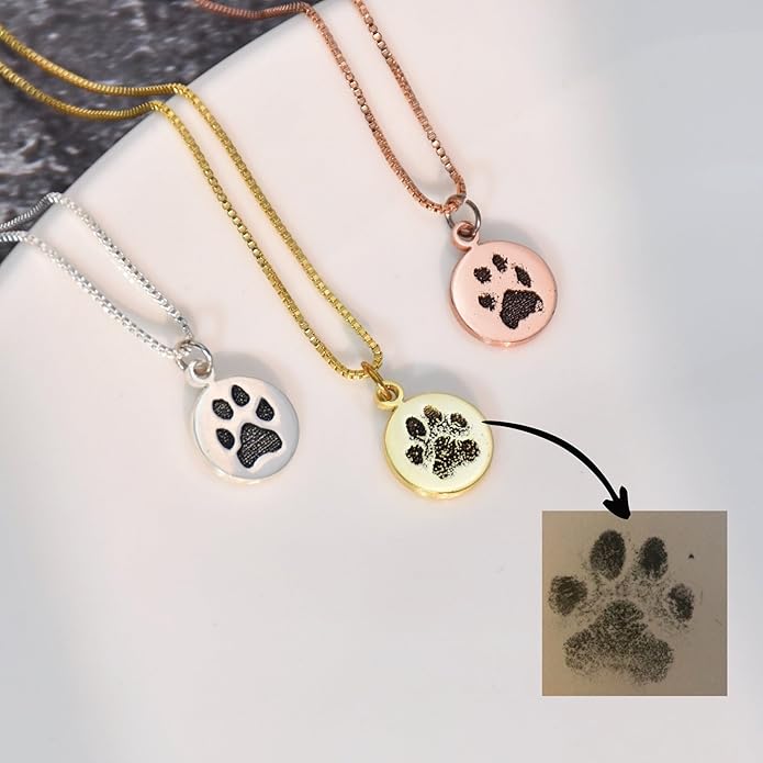 Customized Paw Print Necklace Personalized Pet Name Necklace Custom Engraved Dog Cat Paw Pendant Necklace Pet Memorial Gift for Pet Lovers