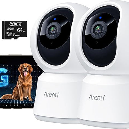 ARENTI 5G Indoor Security Camera 2 Pack, 4MP Pet Camera with Speaker for Dog/Cat, Baby Monitor with Phone App, Dual-Band WiFi, Auto Tracking, Super Night Vision, 64G Local Storage (P2Q 64G 2PC)