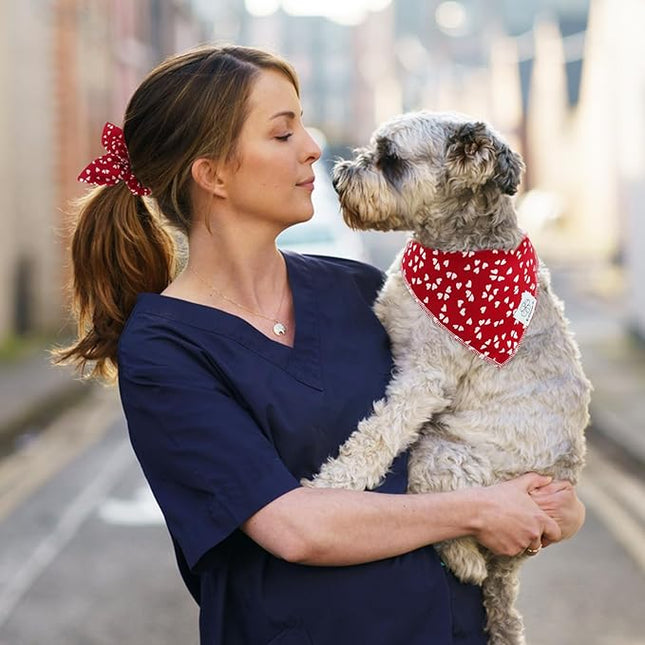 E-Clover Valentine Day Dog Bandana & Matching Scrunchie-Heart Dog Bandanas Red Pet Scarf Bib for Small Dogs Puppy Girl Boy Owner Valentines Mom Gift