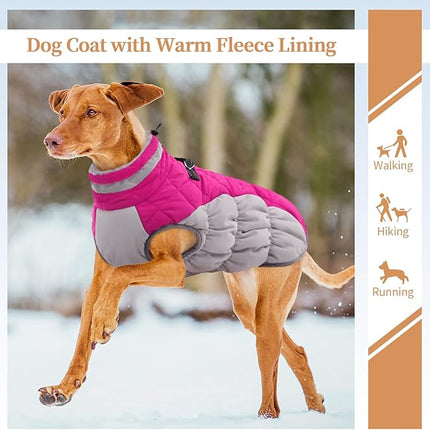 Large Dog Coat, XXLarge Dog Winter Coat, Waterproof Pet Jacket with Back Zipper,Extra Large Pet Coats, Warm Fleece Jacket with D-Ring, Windproof Winter Clothes Golden Retriever,Rose Red,XXL