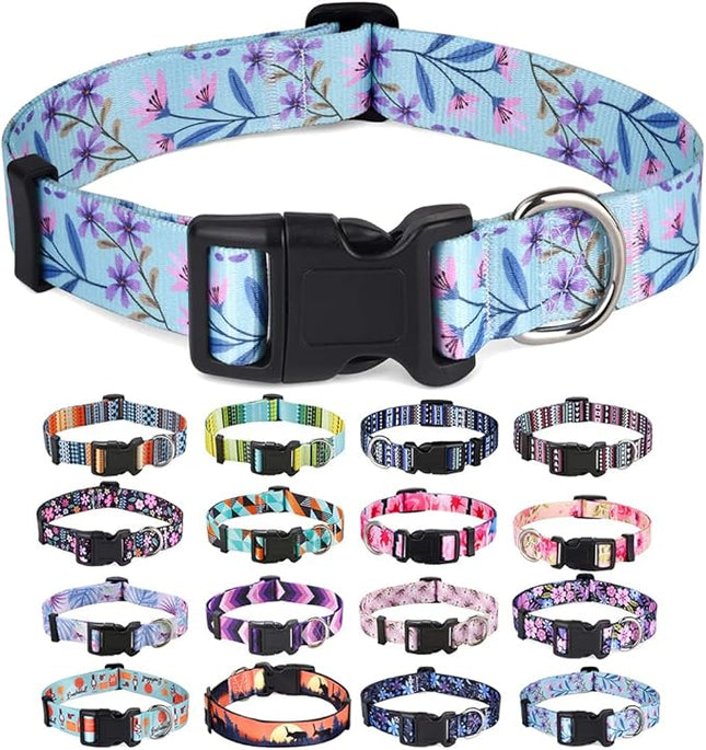 Dog Collar with Bohemia Floral Tribal Geometric Patterns - Soft Ethnic Style Collar Adjustable for Small Medium Large Dogs(Floral Purple,XS)