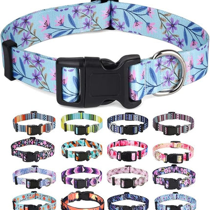 Dog Collar with Bohemia Floral Tribal Geometric Patterns - Soft Ethnic Style Collar Adjustable for Small Medium Large Dogs(Floral Purple,M)