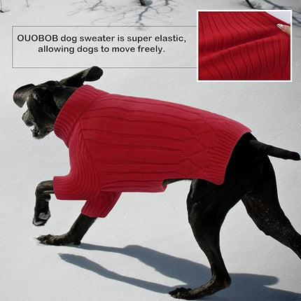Large Dog Sweater - Turtleneck Thick Warm Doggie Christmas Sweater for Girl Boy Dogs (Red L)