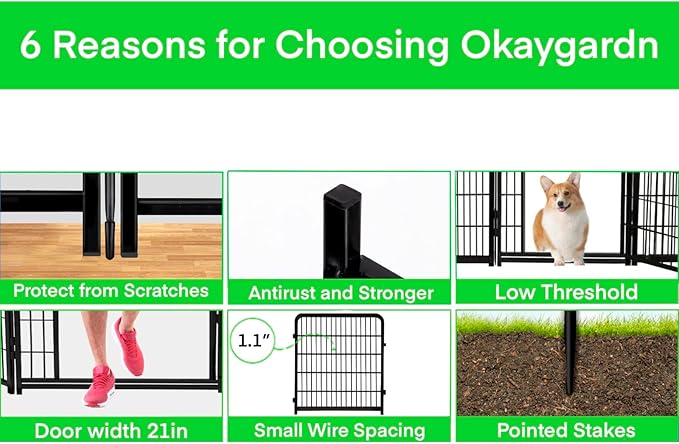 32 in(H) Garden Fence, 4 Panels Total 8.9 Ft(L), 21 in Wide Low Threshold Gate, Temporary Fence for Dogs Outdoor, Fencing for Garden Beds, Heavy Duty Metal Dog Fences, Animal Barrier Fences