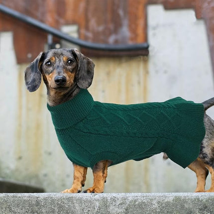 Lelepet Dog Sweater Christmas Turtleneck Knitwear Sweatshirt Cable Knit Warm Dress for Small Medium Large Dogs Puppy Fall Clothes, Chihuahua, XS, Green