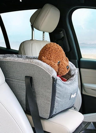 Car Seat Booster for Small Dogs and Cats – Portable Pet Travel Bag Under 30lbs, Washable Car Seat with Safety Belt and Storage Pockets (Grey)