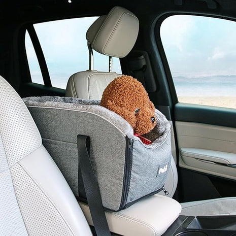 Car Seat Booster for Small Dogs and Cats – Portable Pet Travel Bag Under 30lbs, Washable Car Seat with Safety Belt and Storage Pockets (Grey)