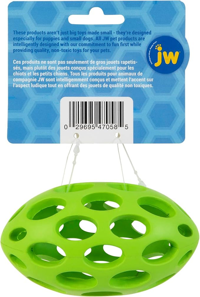 JW Pet Hol-ee Football Dog Toy Puzzle Ball, Natural Rubber, Small (5 Inch Length), Colors May Vary