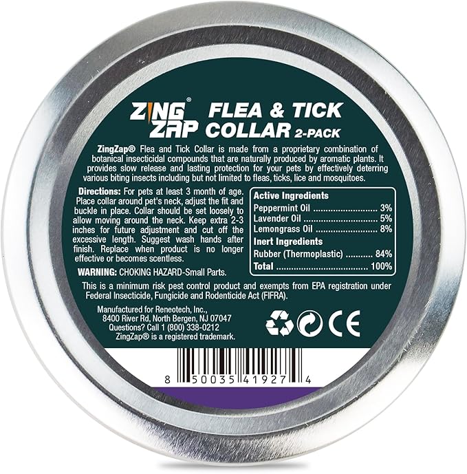 ZingZap Flea & Tick Collar 2-Pack Purple, Protects from Biting Insects, Adjustable Fits Both Dogs & Cats, Built-in Plant Based Formula, Slow Release Lasting Protection, Waterproof