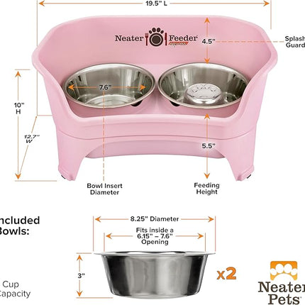 Neater Feeder - Express Model w/Slow Feed Bowl - Mess-Proof Dog Bowls (M/L, Pink) Made in USA – Elevated, No Spill, Non-Tip, Non-Slip, Raised Stainless Steel Food/Water Pet Bowls Aid Digestion