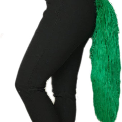 Bianna Creations Long Faux Fur Animal Luxury Tail, Cosplay Fursuit Fursona,Costume Dress Up Pet Play Furry Accessory (30", Emerald Green)