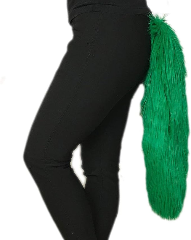 Bianna Creations Long Faux Fur Animal Luxury Tail, Cosplay Fursuit Fursona,Costume Dress Up Pet Play Furry Accessory (20", Emerald Green)