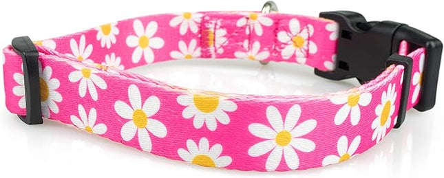 Limeloot Pink Daisy Dog Collar, Spring Summer Dog Collar for Female Dogs, Small