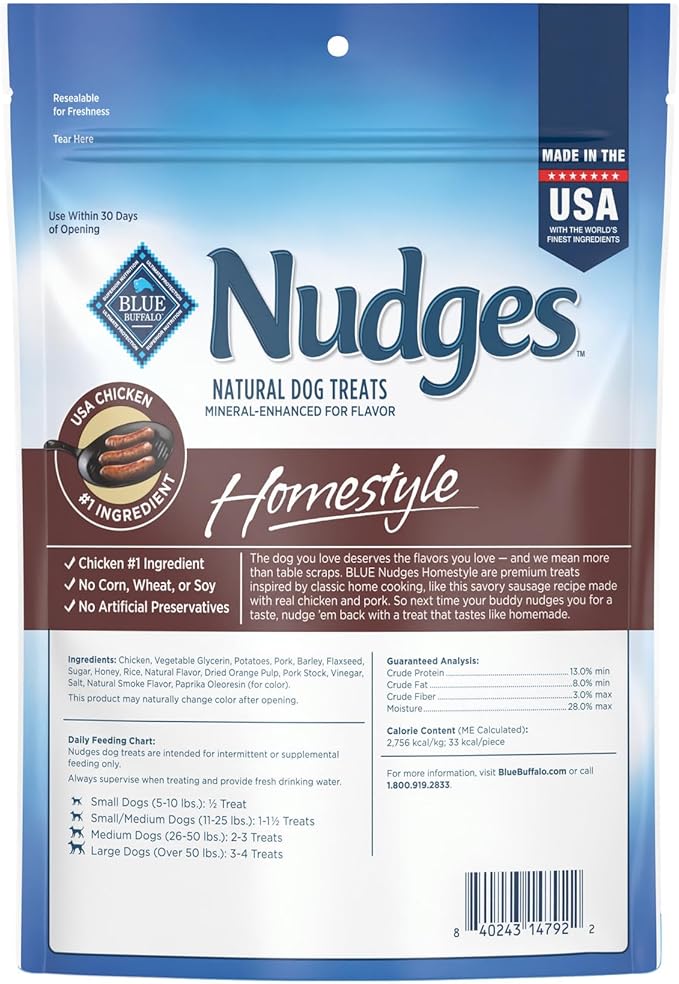 Blue Buffalo Nudges Homestyle Natural Dog Treats Chicken and Pork, 18-oz Bag