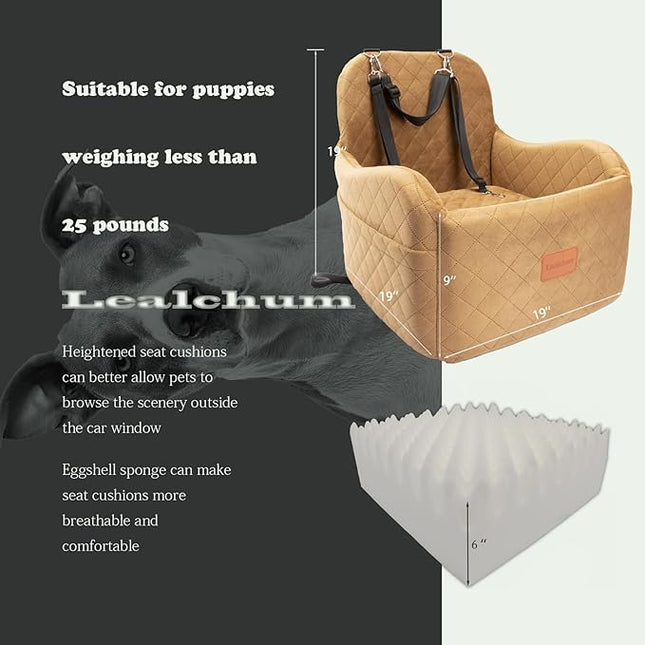 Dog Booster Car Seat for Small/Medium Dogs,Ultra Soft Fabric Filling Memory Foam,Fully Detachable and Washable,Anti-Slip Base,3 Straps Easy to Install(Coffee,Medium)