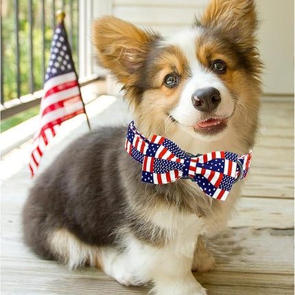 Lionheart glory American Flag Dog Collar 4 of July Independence Patriotic Dog Bow Collars Heavy Duty Adjustable Soft Collar with Bowtie for Medium Dogs Pet Gift