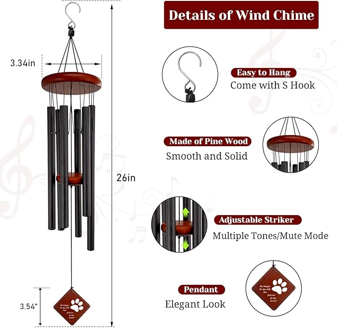 Pet Memorial Gifts with 6 Tuned Tubes, 26" Dogs Memorial Wind Chimes for Outside, Loss of Dog Sympathy Gift, Remembrance Gift in Memory of Dog Cat for Garden, Patio and Home