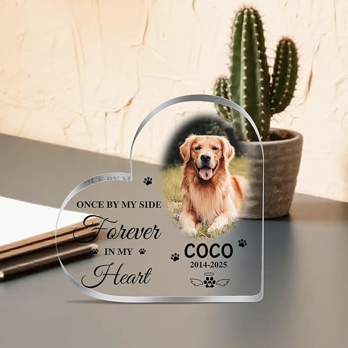 Pet Memorial Gifts Personalized Pet Memorial Plaque Loss of Dog Sympathy Gift Cat Memorials Gift for Loss of Cat Dogs Bereavement Passing Away Gifts Custom Pets Heart Shape Acrylic Plauqe
