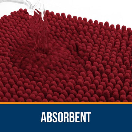 OLANLY Bathroom Rugs 59x24, Extra Soft Absorbent Chenille Bath Rugs, Rubber Backing Quick Dry, Machine Washable Bath Mats for Bathroom Floor, Tub and Shower, Home Decor Accessories, Red