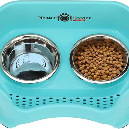 Neater Feeder Deluxe Mess Proof Cat Bowls Elevated for All Breeds – Made in USA – No Spill Raised Bowls for Indoor Cats – Stainless Steel Food and Water Bowl Set, Pet Dish Feeding Station, Aquamarine