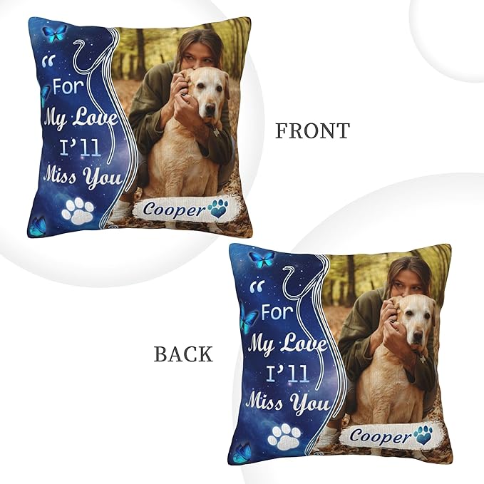 Funnylife Personalized Pet Memorial Throw Pillow with Photo Pet Memorial Gifts for Dogs Cats Loss of Dog Sympathy Gift Dog Bereavement Remembrance Picture Pillow