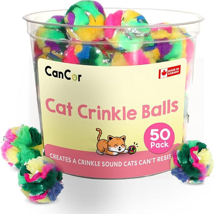 Cat Crinkle Ball Toy – 50-Pack of 1.5" Soft, Lightweight Kitten and Cat Toys – Sparkly, Crinkly, Durable, Safe and Interactive for Indoor Play, Batting, Chasing, Fetch, Training and Daily Exercise