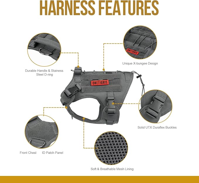 Tactical Dog Training Vest No Pull Harness for Dogs,Adjustable Dog Hiking Harness Working Vest(Grey,M)