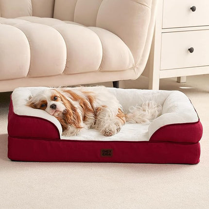 EHEYCIGA Orthopedic XL Dog Beds, Waterproof Memory Foam Dog Bed for Extra Large Dogs, Non-Slip Bottom and Egg-Crate Foam Big Pet Couch Bed with Washable Removable Cover,Red