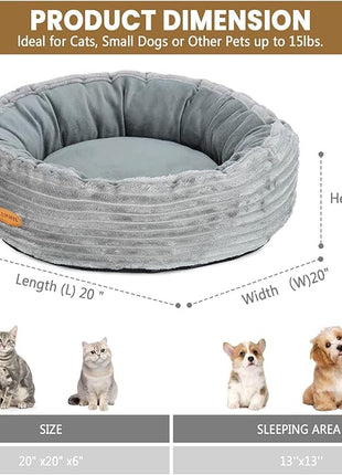 Cat Bed, Cat Bed for Indoor Cats, 20’’ Donut Cat Bed for Cats and Small Dogs, Washable Round Pet Bed, Indoor Use