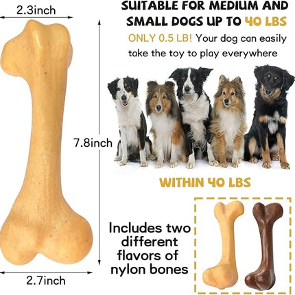 Aggressive Chew Toys, Nylon Bones, Indestructible Toys for Medium Large Dogs, Durable Tough Puppy Teething, Beef & Chicken Flavor (2pcs)