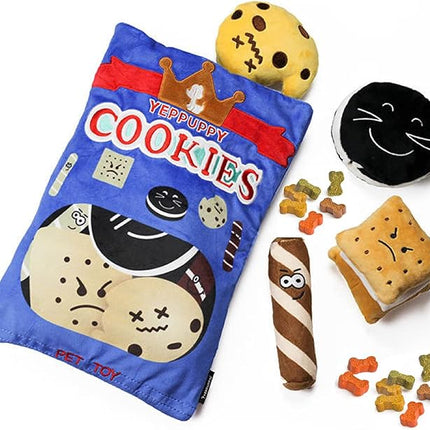 YEPPUPPY Sniffing Play for Mental Stimulation& Hide & Seek Plush Treat Dispenser – Boredom-Busting Interactive Burrow Dog Toy – Snuffle Puzzle Enrichment Gamewith Crinkle Bag and Cookies Design